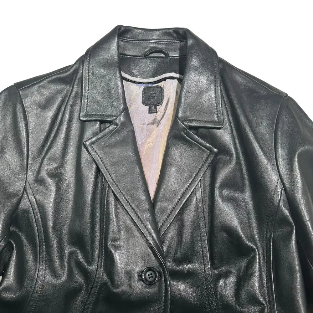 Wilsons Leather | Women | Black Chic Soft Genuine Leather Trench Coat | Medium - Picture 11 of 15